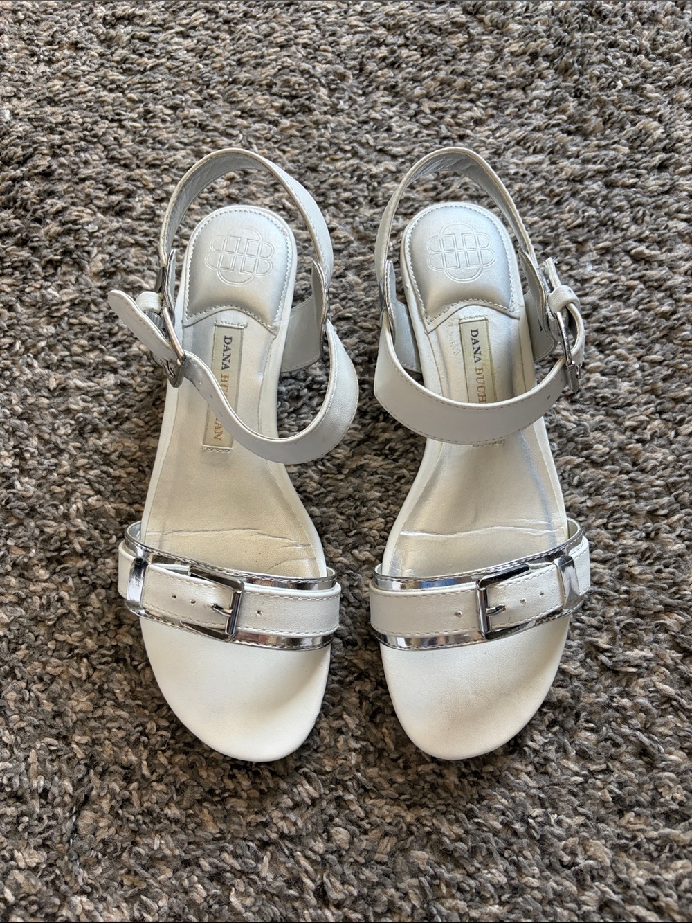 Dana Buchman White and Silver Leather Sling Sandals